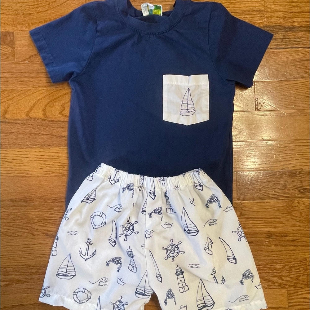 Boys 5T smocked sailing short set, NWOT